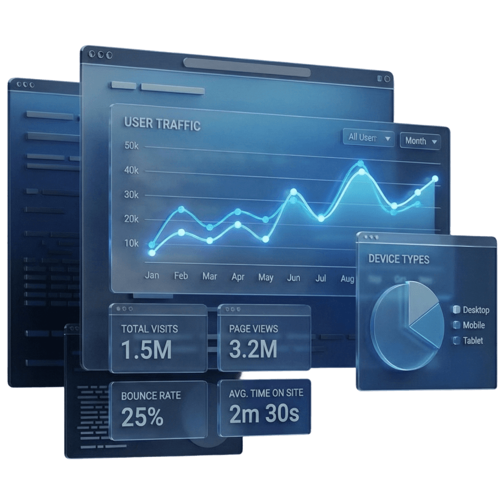 Dashboard de métricas de autoridade de domínio e performance de backlinks