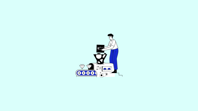 Ilustração de um homem em uma máquina e saindo cristais representando o seo e ux.